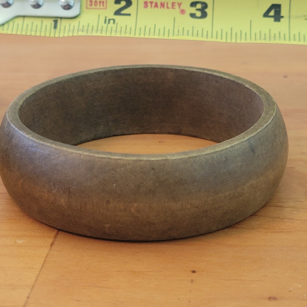 Vintage Chunky Carved Natural Wood Bangle Bracelet Boho Statement